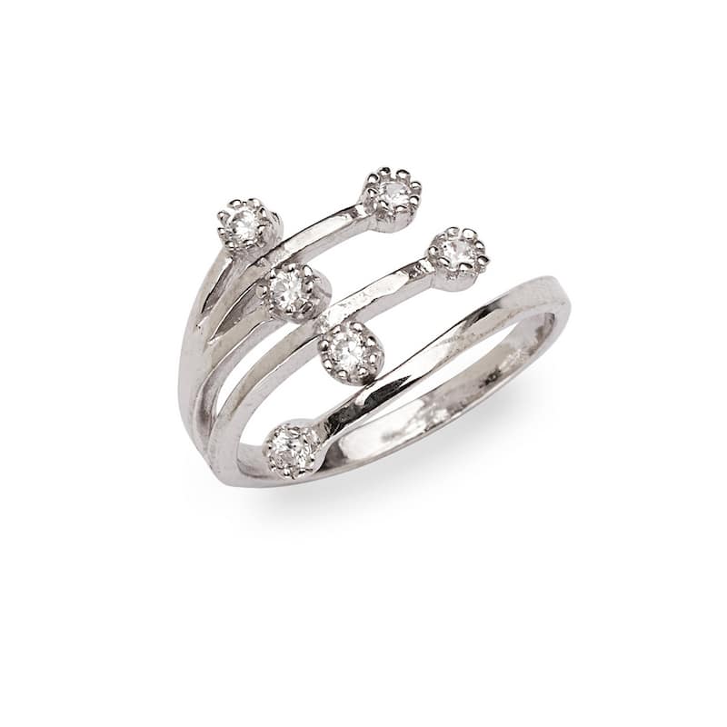 Curata 925 Sterling Silver Bypass Wide Waterfall Cubic Zirconia Adjustable Toe ring