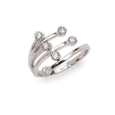Curata 925 Sterling Silver Bypass Wide Waterfall Cubic Zirconia Adjustable Toe ring