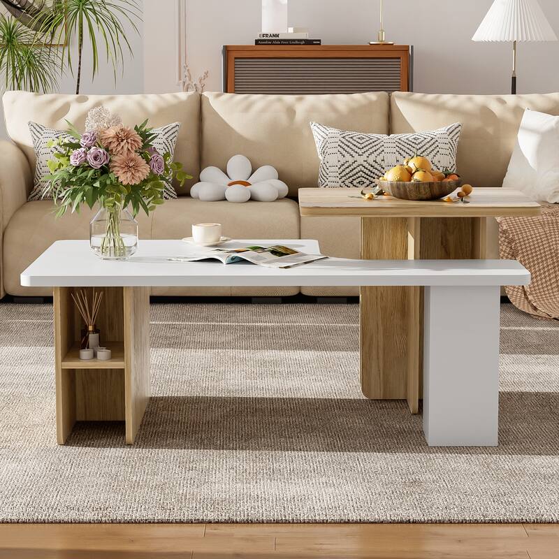U-Can Set of 2 Nesting Coffee Tables with Durable Particle Board, Versatile and Stylish for Modern Living Rooms - White