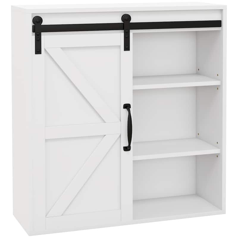 Farmhouse Bathroom Wall Cabinet, Medicine Cabinet with Sliding Barn Door and Adjustable Shelf