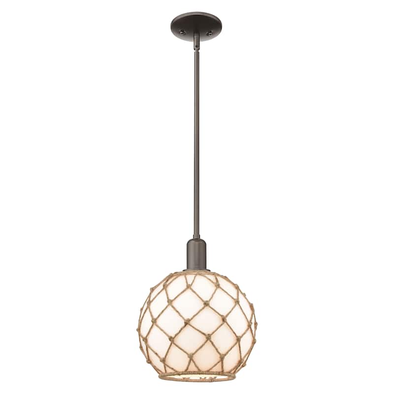 Innovations Lighting Endless Possibilities Arcadia - Farmhouse Rope - 1 Light 10" Stem Hung Mini Pendant - White Glass with Brown Rope/Oil Rubbed Bronze