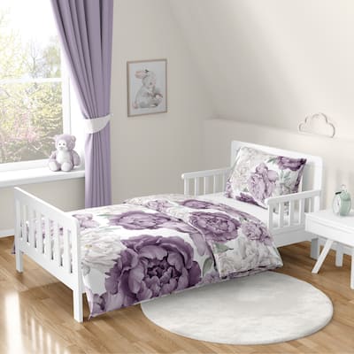Sweet Jojo Designs Lavender Purple Boho Shabby Chic Floral Girl 5p Toddler-size Comforter Set Ivory Bohemian Vintage Watercolor