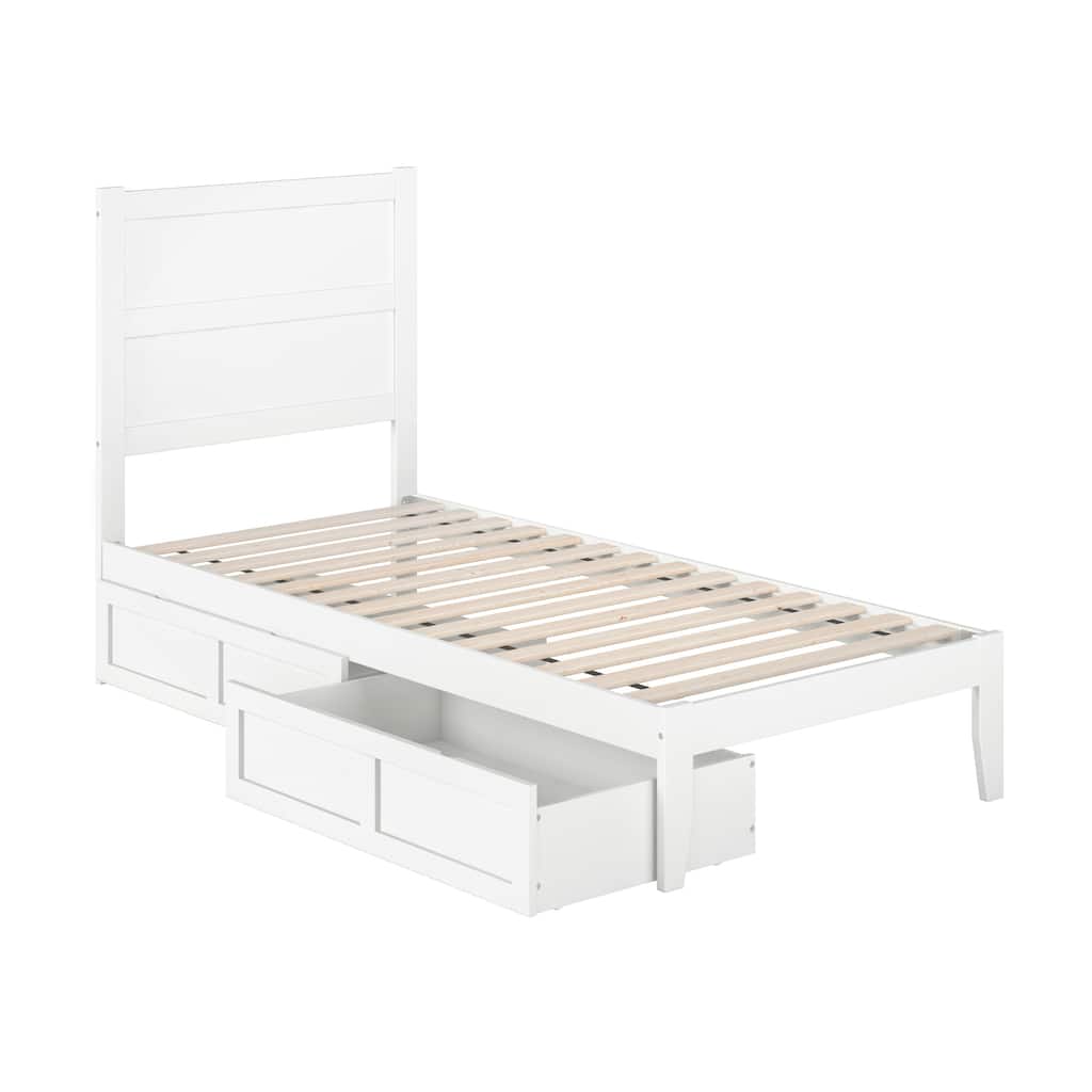 NoHo Twin XL Platform Bed with 2 Storage Drawers in White
