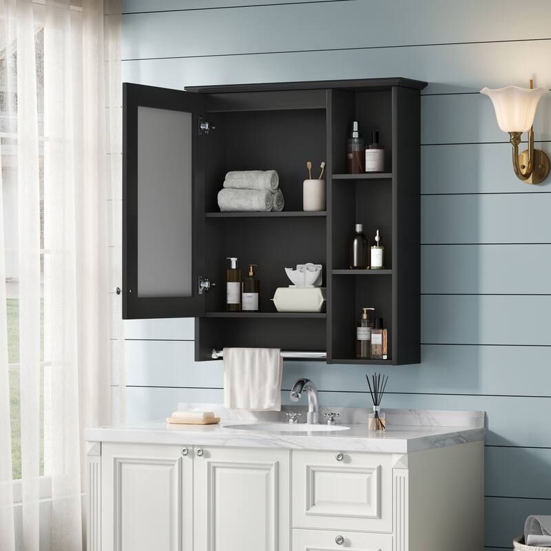 24-inch 3-in-1 Bathroom Mirror Cabinet - Wall Mounted Medicine Cabinet with Adjustable Shelf & Tower Bar, High-Define Mirror
