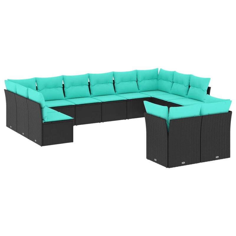 vidaXL 12 Piece Patio Sofa Set with Cushions Black Poly Rattan
