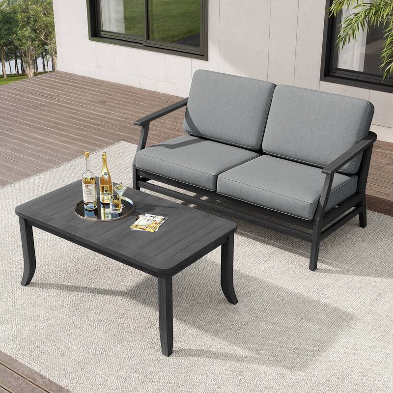 Teak Outdoor Patio Loveseat and Coffee Table Set (2-Piece)