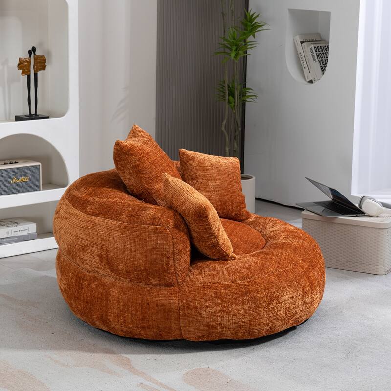 Chenille Upholstered Durable Comfort Lounger High Back Bean Bag Lazy Sofa With Three Pillows