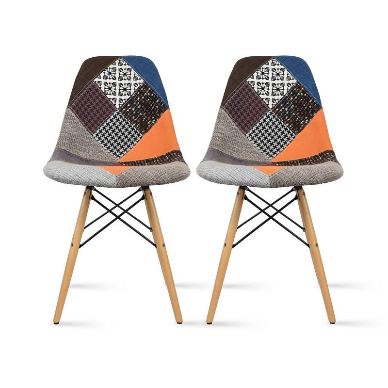 Set of 2 Designer Plastic Eiffel Chairs Solid Wood Legs Retro Dining Molded Shell Hotel Dowel For Kitchen Bedroom Work