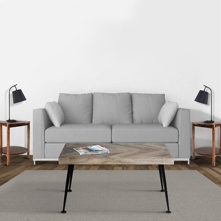36 Inch Rectangular Mango Wood Coffee Table, Herringbone Design, Iron ...