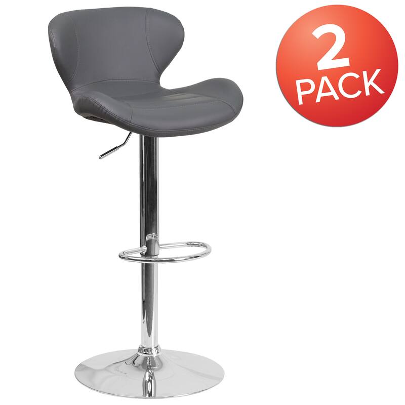 Modern Low-back Height-adjustable Chrome/Vinyl Barstools (Set of 2)