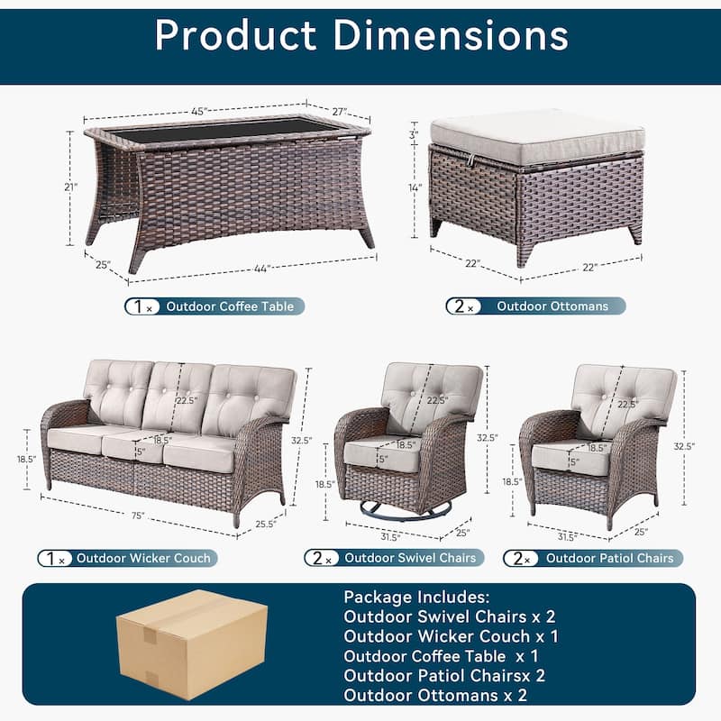 8 Pieces Pocassy Sofa Chairs Ottoman with Swivel Chairs