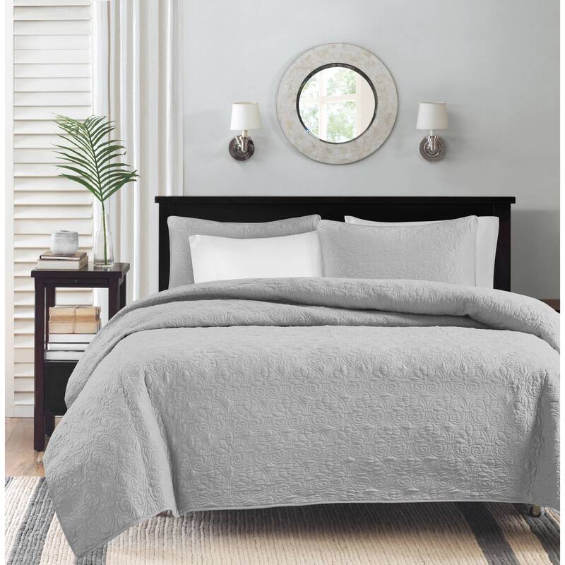 Madison Park Mansfield Reversible Quilt Set - Grey - Queen
