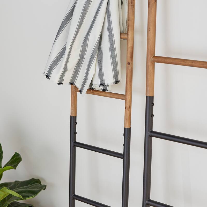 Wood Slim Two-Toned 12 Rug Ladder with Black Metal Bases - Set of 2 Brown - Roche River Decor - 1"W x 13"L x 71"H