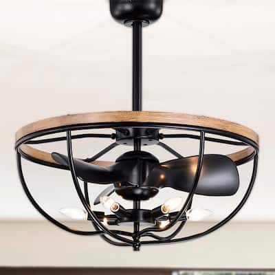 Adeline 26 Inch Imitation Wood Grain Matte Black Finish Ceiling Lighted Fandelier with Remote
