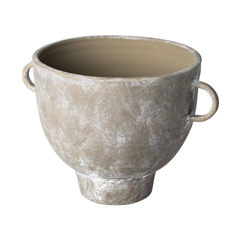 Rustic Organic Finish Whitewash Brown Ceramic Vase - 11" W x 10" H x 14" D