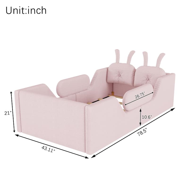 Twin Size Upholstered Floor Bed for Kids with Removable Side Rails, Soft Teddy Fabric Platform Bed