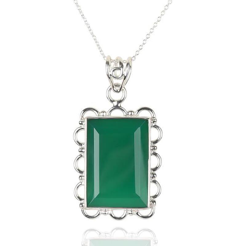 925 Sterling Silver Green Onyx Pendant