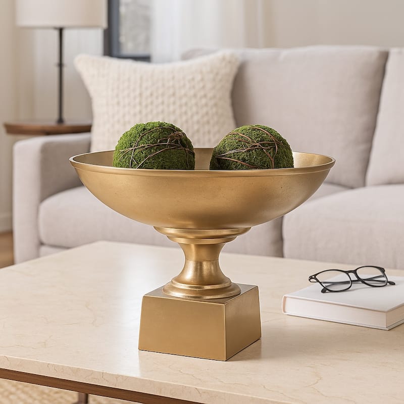 Decorative Aluminum Bowl Modern Pedestal Base - Home Decor - 15", Gold - 20.0"