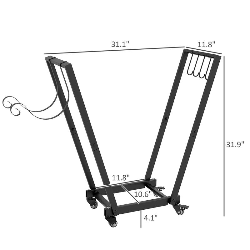 Metal Log Rack with Swivel Casters and Hooks Black Indoor and Outdoor Firewood Storage - 31.1" x 11.8" x 31.9"