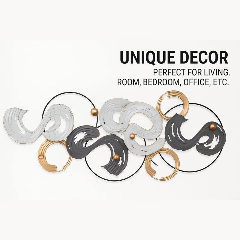 Black White Gold Spiral Metal Wall Art 53x25 Large Landscape Decor