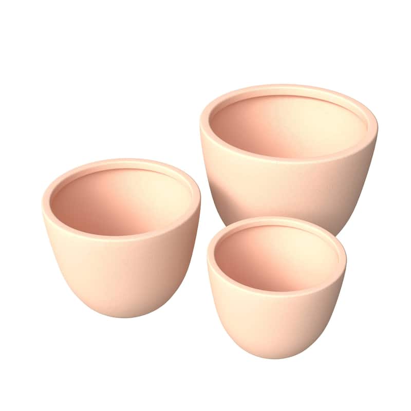 Dahlia 3-Piece Modern Round Planter Set, Durable Fiberstone & Clay Pots for Indoor & Outdoor Plants