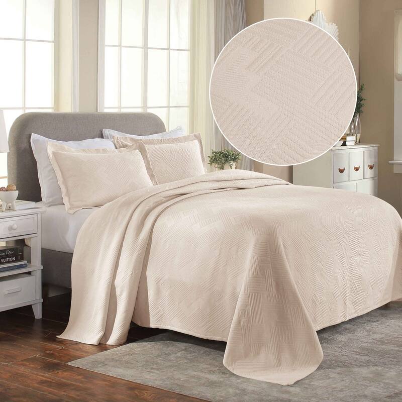 Superior Geometric Fret Cotton Decorative Bedspread Set - Bisque - Full