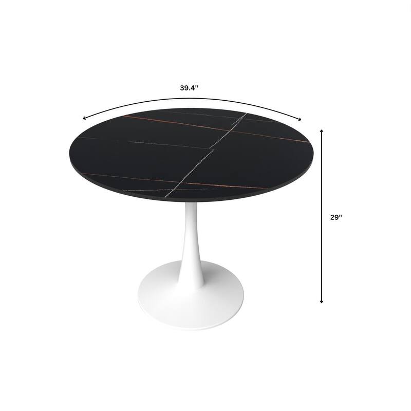 LeisureMod Bristol 40" Round Dining Table for 4 with Sintered Stone Tabletop in White Base for Kitchen & Dining Room