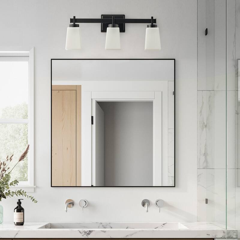 3-Light Bathroom Vanity Light Fixtures Over Mirror Decor Milky White Glass Shades