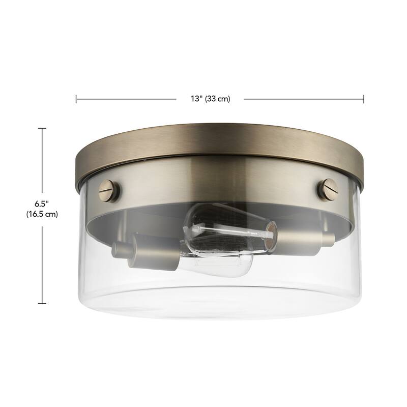 Novogratz x Globe Aaron 2-Light Matte Brass Flush Mount Ceiling Light with Clear Glass Shade - one size