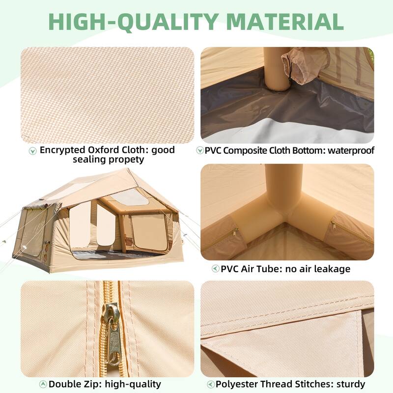 Erommy Inflatable Camping Tent, Glamping Tents 4 Season Waterproof Windproof Cotton Tent with Stove Jack & Mesh Windows & Pump