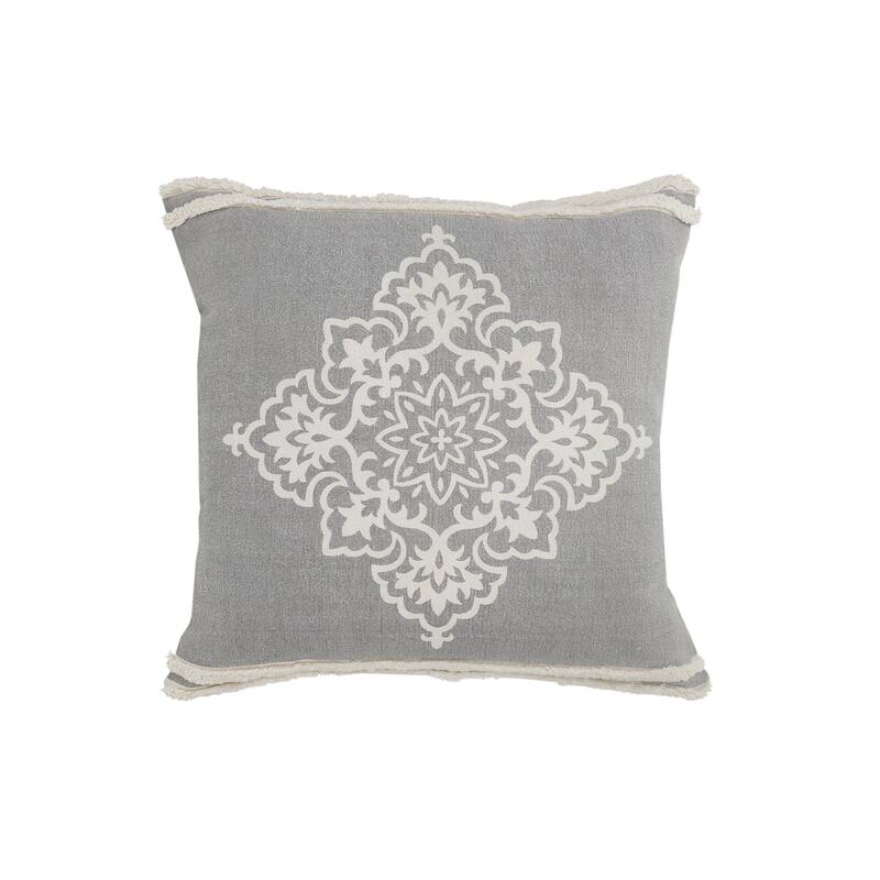 Handwoven Diamond Medallion Square Throw Pillow - 20" - Gray and White
