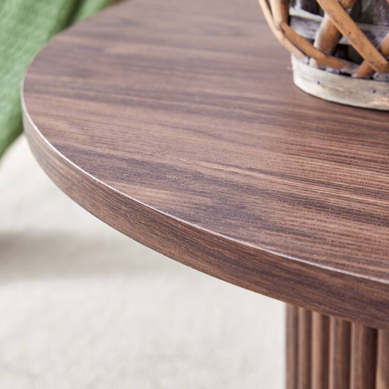 Modern Round Coffee Table with Cylindrical Legs Wooden Center Table with Concealed Storage Space Living Room Tea Table