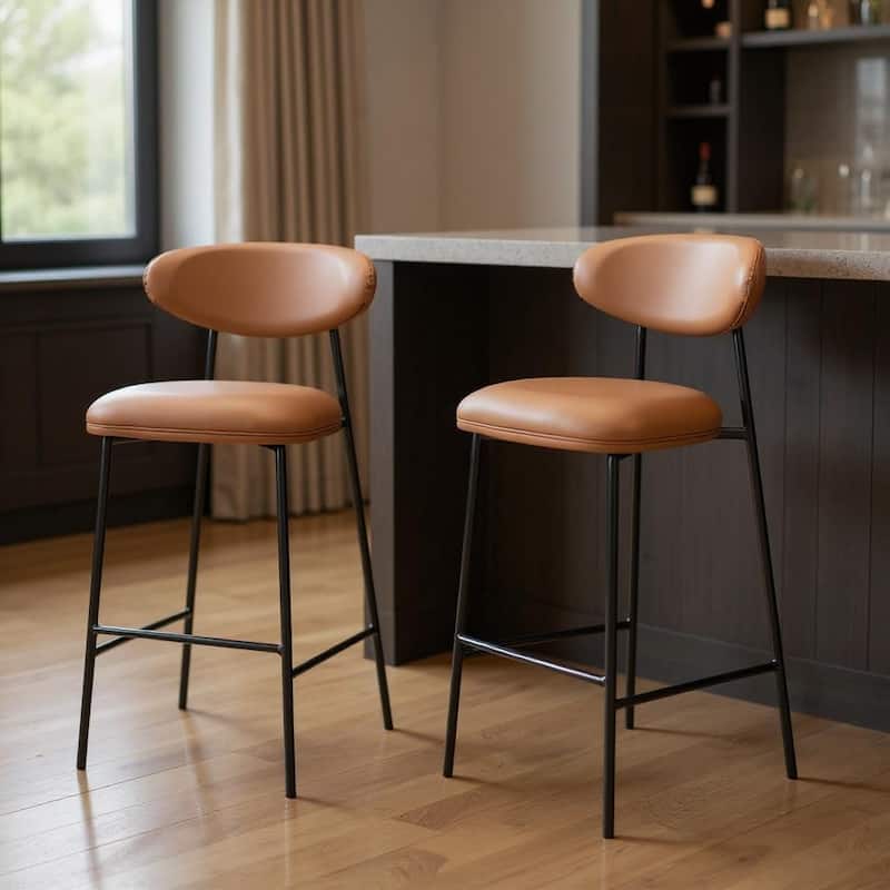 HomeRoots Set of Two 29" Brown and Black Faux Leather and Steel Low Back Bar Height Bar Chairs - Bar Height - Brown - Set of 2
