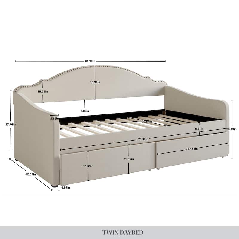 CraftPorch Twin Size Daybed In Linen With Storage