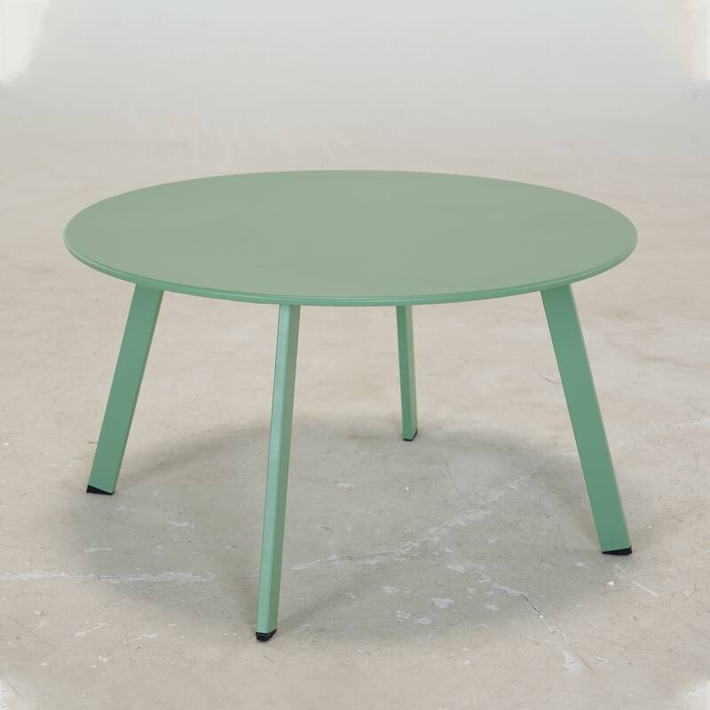 Clihome Patio Round Metal Coffee Table, Outdoor Side Table - Light Green