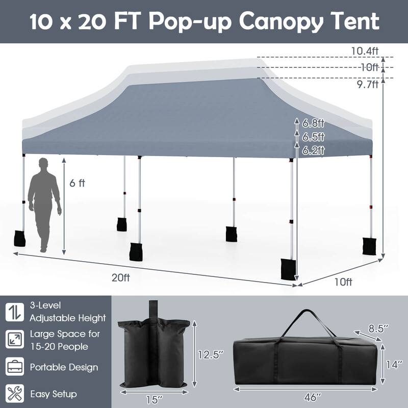 Costway 10 x 20 FT Pop-up Canopy UPF50+ Sun Protection Tent with - See Details