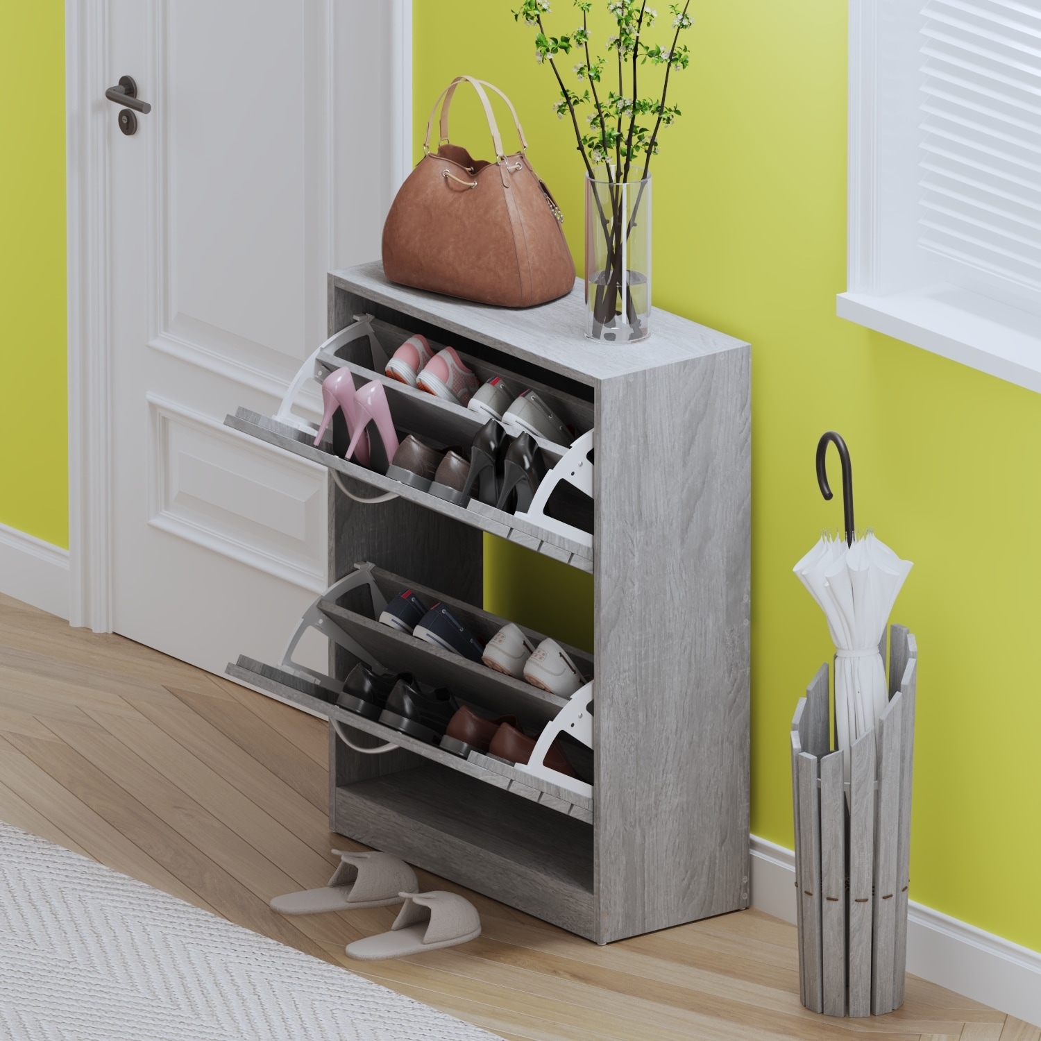 FUFU&GAGA 2-Tier Shoe Rack Cabinet with Storage Space-image