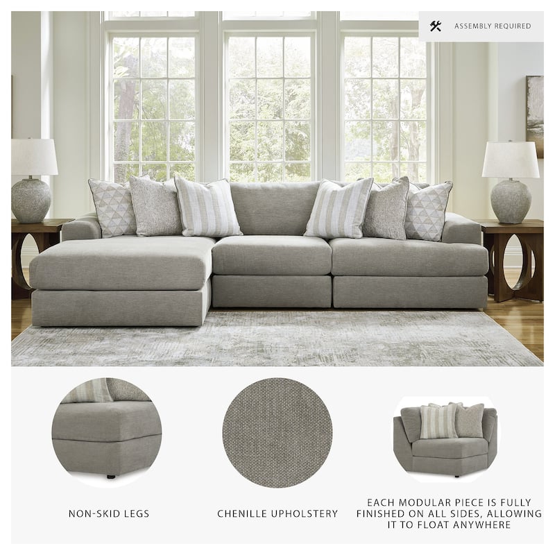 Signature Design by Ashley Avaliyah Gray 3-Piece Sectional with Chaise - 127" W x 68" D x 37" H