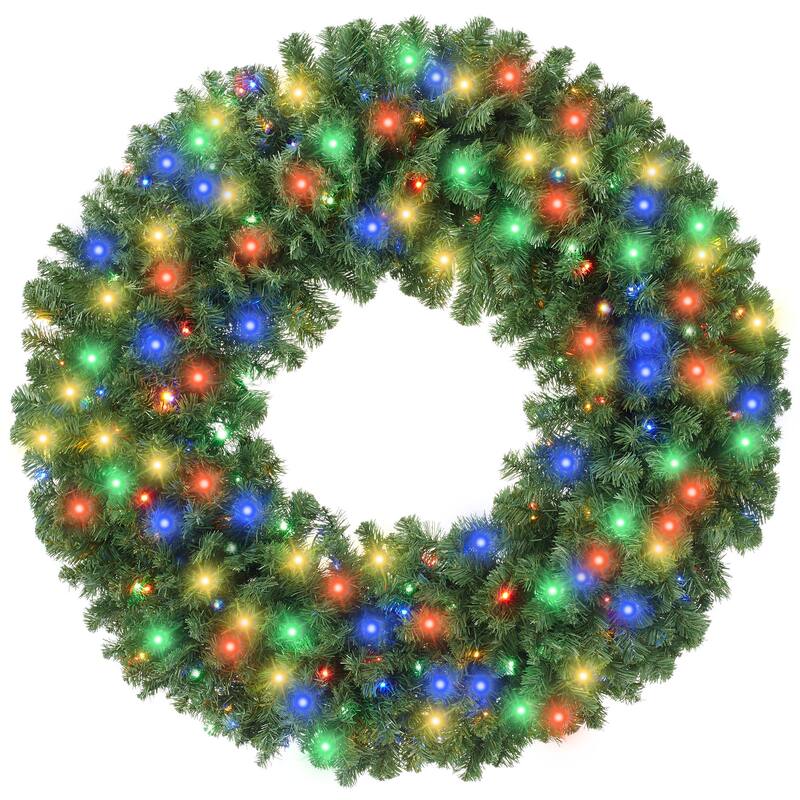 Green Fir Artificial Holiday Christmas Wreath Holiday Décor - Green Multicolor Lights - 60 Inch