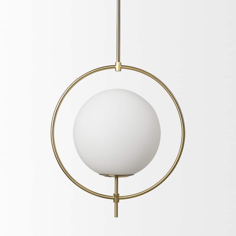 Farrah White Frosted Glass Globe w/Gold Metal Frame Pendant Light