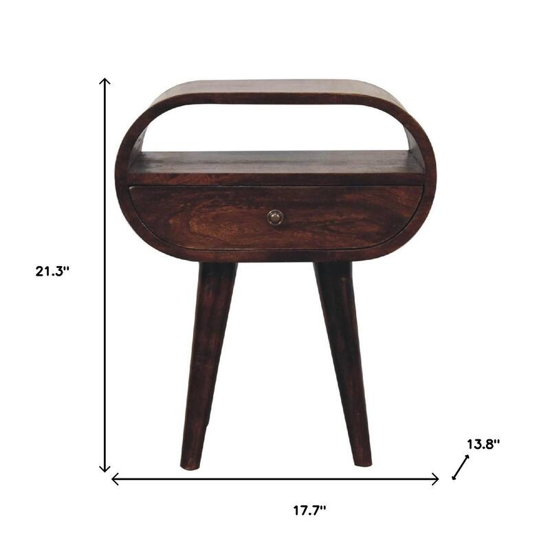 HomeRoots 21" Walnut Solid Wood Oval One Drawer Nightstand