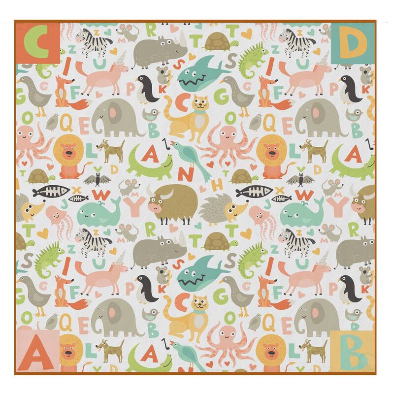 Deerlux 6 ft. Social Distancing Colorful Kids Classroom Seating Area Rug, ABC Animal Design