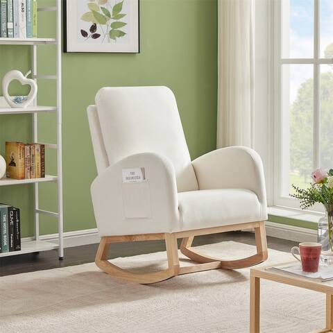 Accent Rocking Chair, Upholstered Nursery Glider Rocker for Baby and Kids, Comfy Armchair with Side Pocket