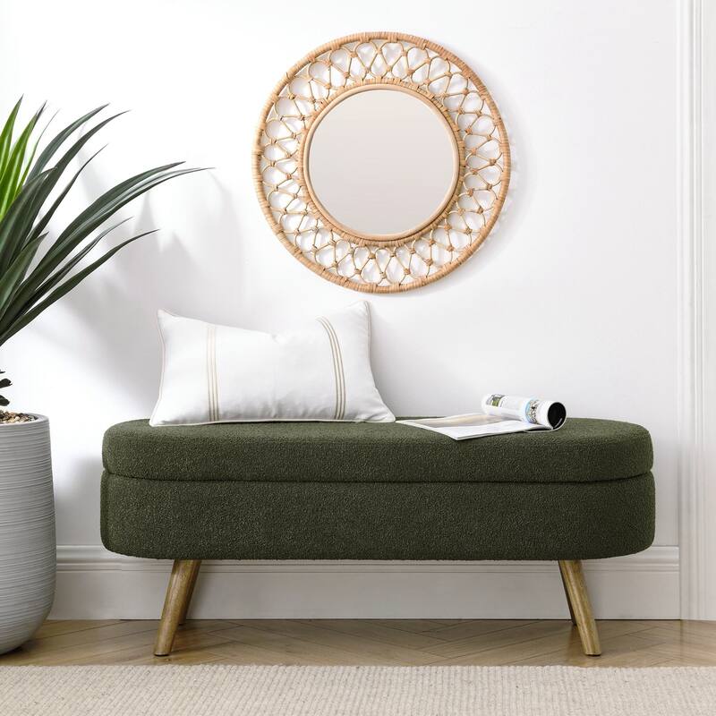 Ottoman Oval Storage Bench,Rubber Wood Legs