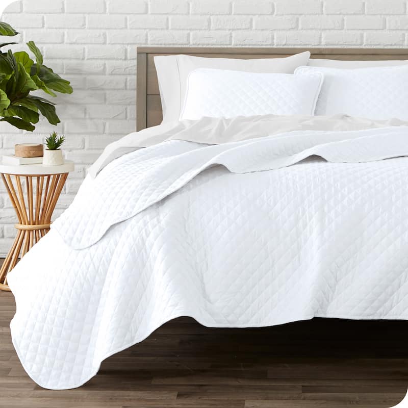 Bare Home Diamond Stitched Lightweight Microfiber Coverlet Set - White - Full