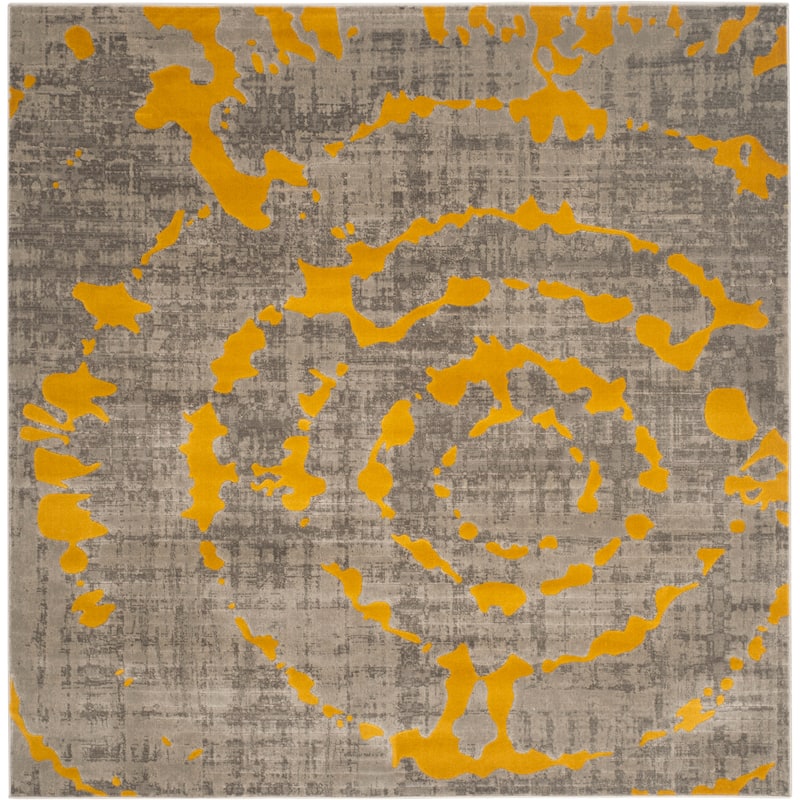 SAFAVIEH Porcello Gioconda Modern Rug - 6'7" Square - Light Grey/Yellow
