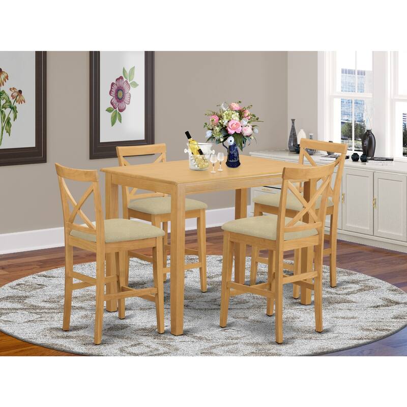 5-Piece Natural Oak Finish Solid Wood Top - Dining Room Set - Seats 4