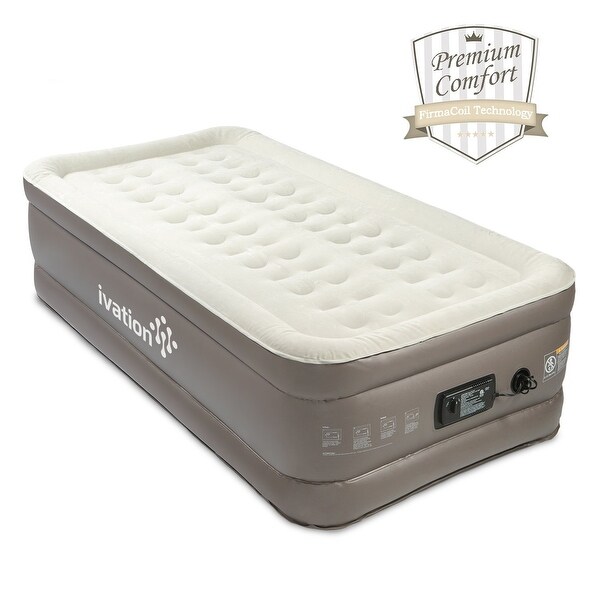 Ivation Premium Comfort Inflatable Air Mattress (Twin) Blow Up Air Bed w/14 Dual Coils