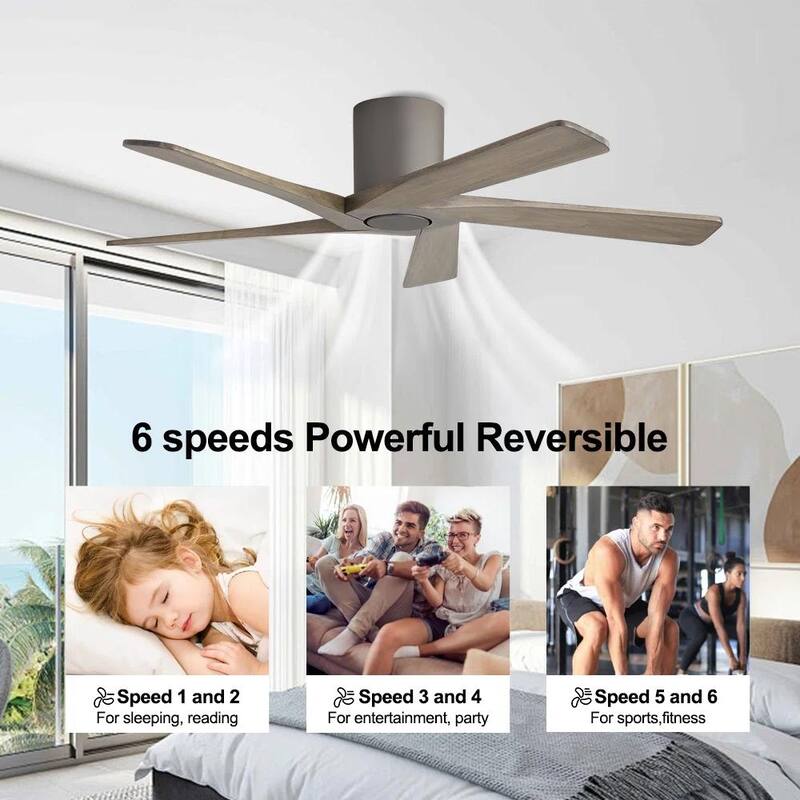 MLiAN 5 Solid Wood Blades Indoor Flush Mount Ceiling Fan with Remote