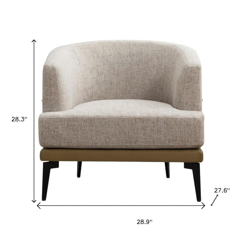 HomeRoots 29" Beige Camel and Black Tufted Linen Solid and Manufactured Wood Barrel Chair - 28.90 in. x 28.30 in. x 27.60 in.